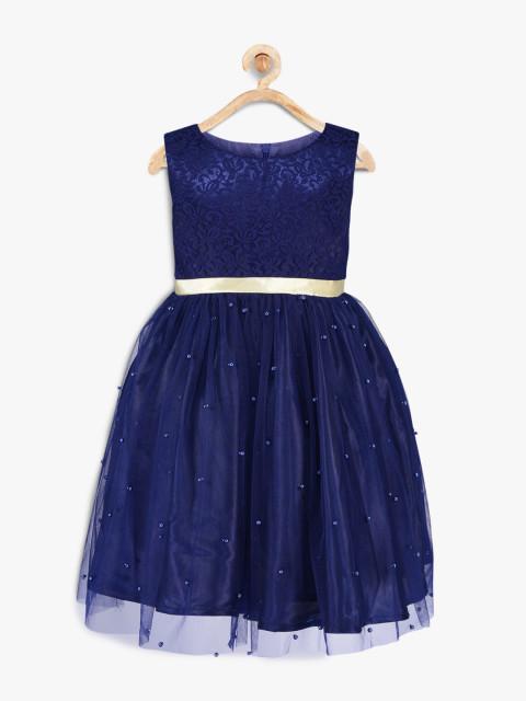 pspeaches Girls Navy Blue Embellished Fit & Flare Dress