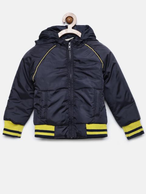 YK Boys Navy Blue Solid Padded Jacket