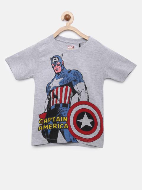 YK Marvel Boys Grey Melange Printed Round Neck T-shirt