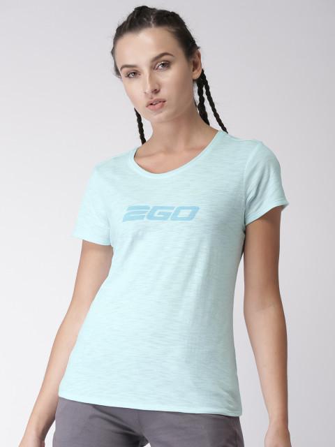 2GO Women Blue Printed Round Neck Active T-shirt1